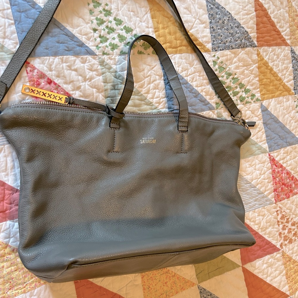 Kate Spade Saturday Satchel Crossbody Tote Gray Leather